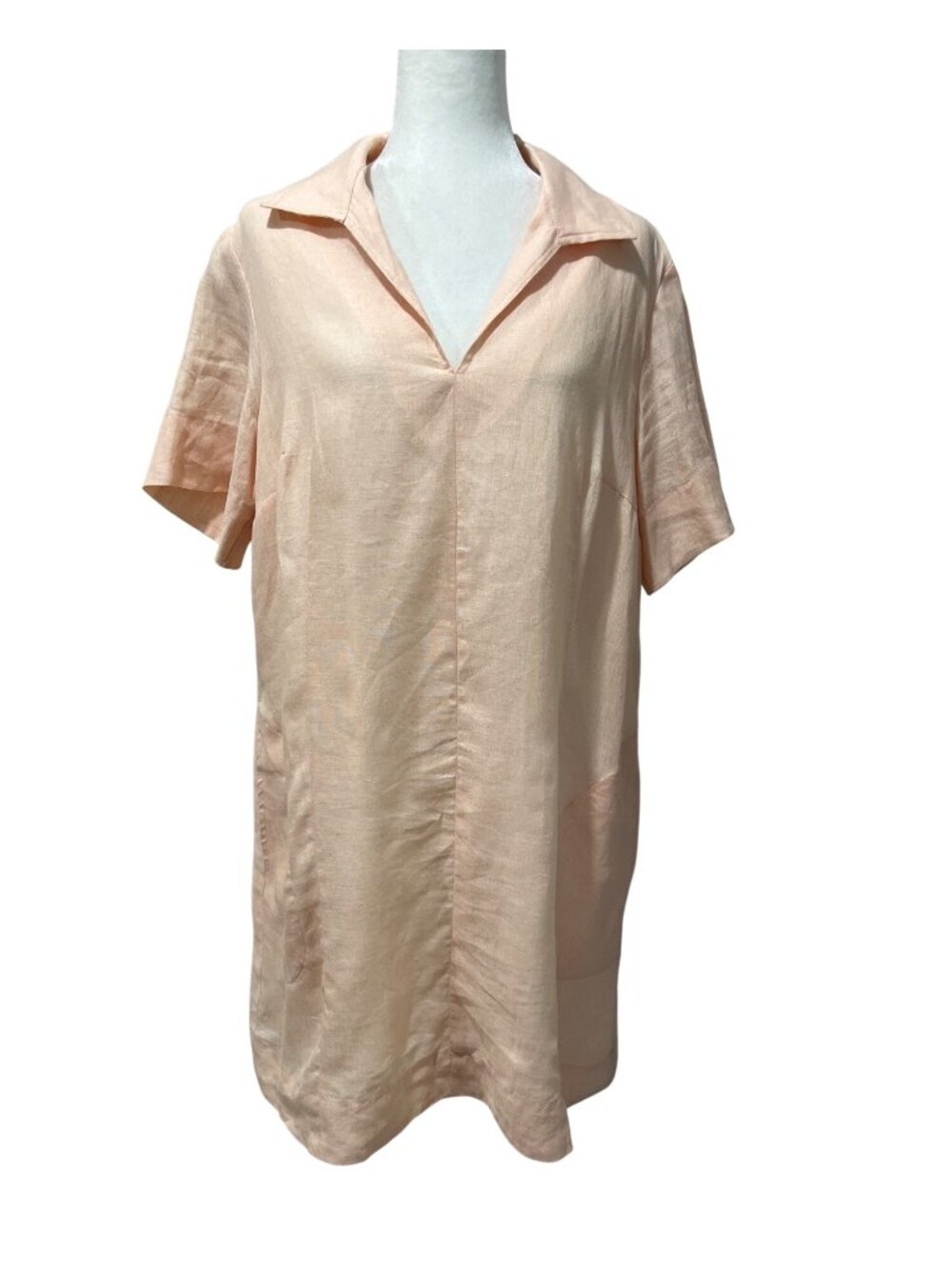 Finley Women Size M Shirt Dress Peach Linen Short Sleeve With Pockets Beachy USA